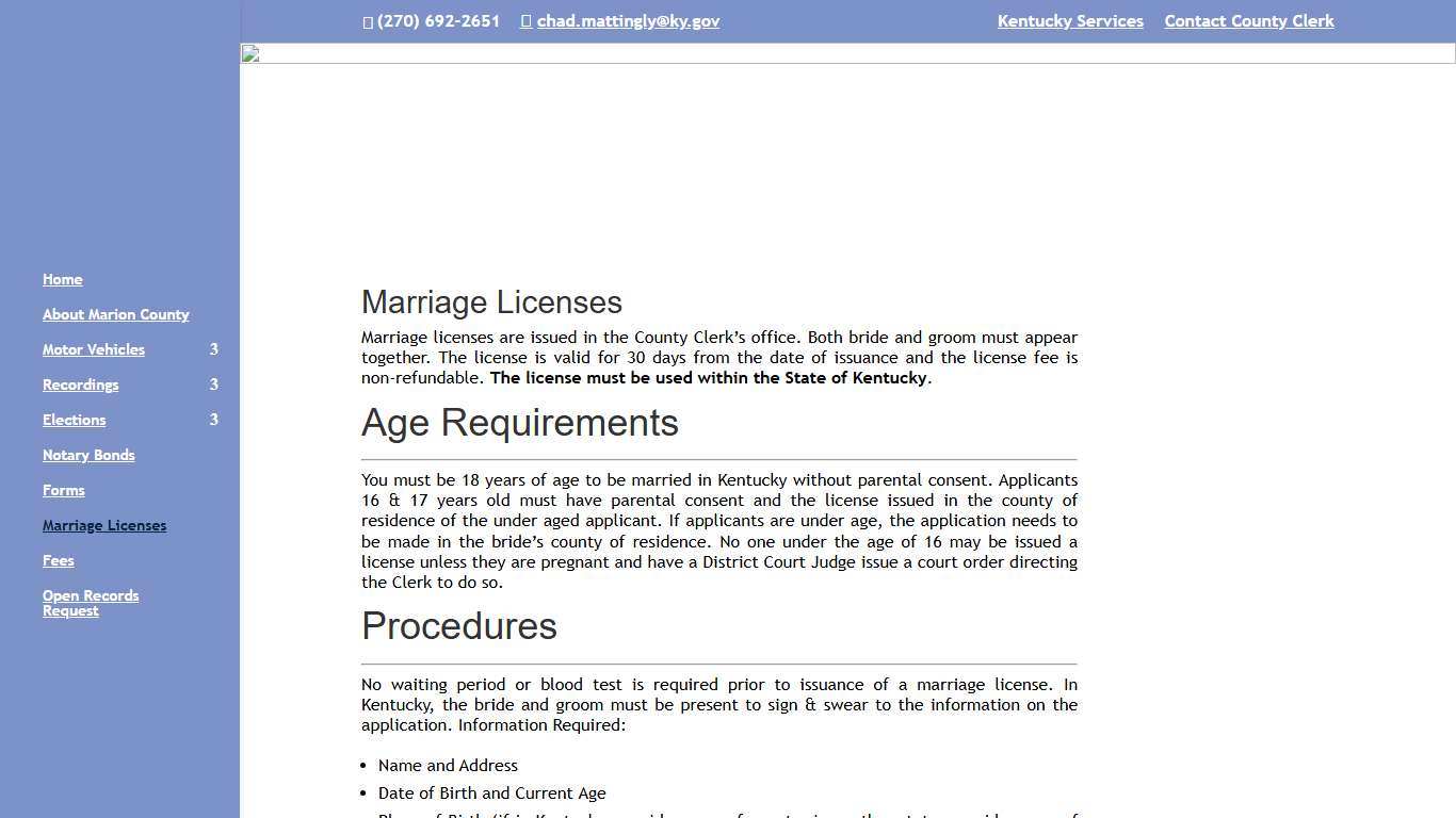 Marriage Licenses Marion County KY Clerk